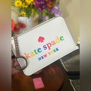 New Kate Spade Key Chain Card Wallet Rainbow
